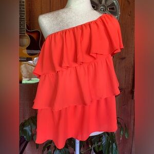 Jess Lea Out In the Sun Ruffle Off The Shoulder Tiered Top Size L Orange Flowy